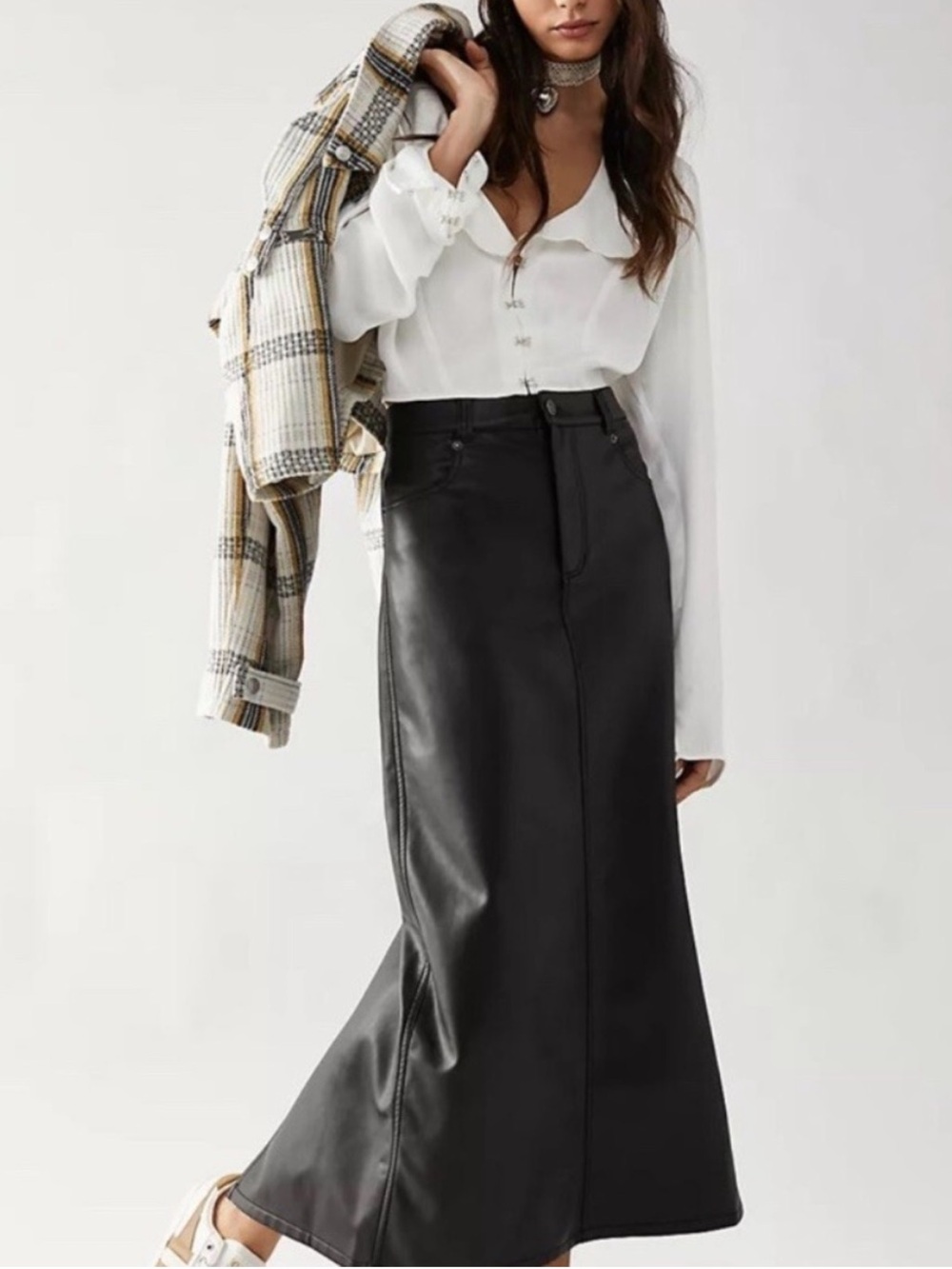 We The Free People City Slicker Vegan Leather Maxi Skirt Size 8 Black